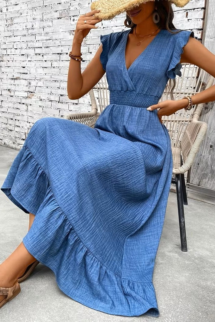 Cinched Waist Maxi Dress with Ruffle Detail