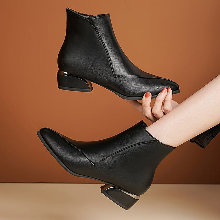 Side Zip Ankle Boots with Chunky Low Heel for Women