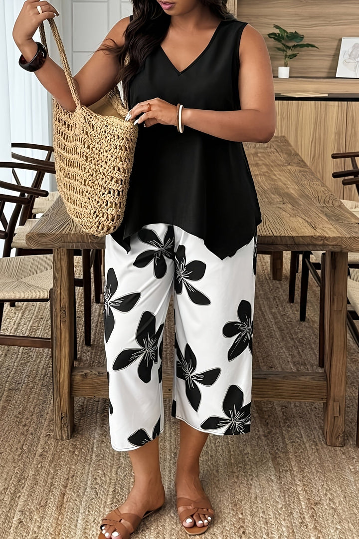 Floral Print Strapless Top and Shorts Set for Plus Size Women