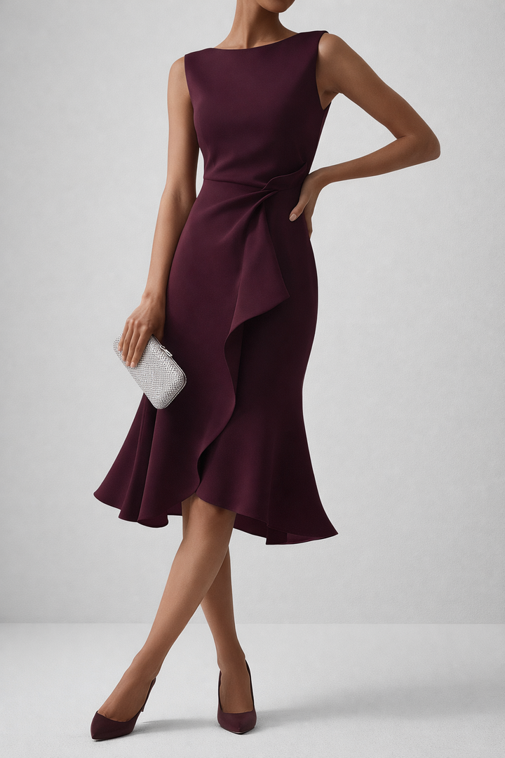 Ruffle Wrap Midi Dress with Sleeveless Design