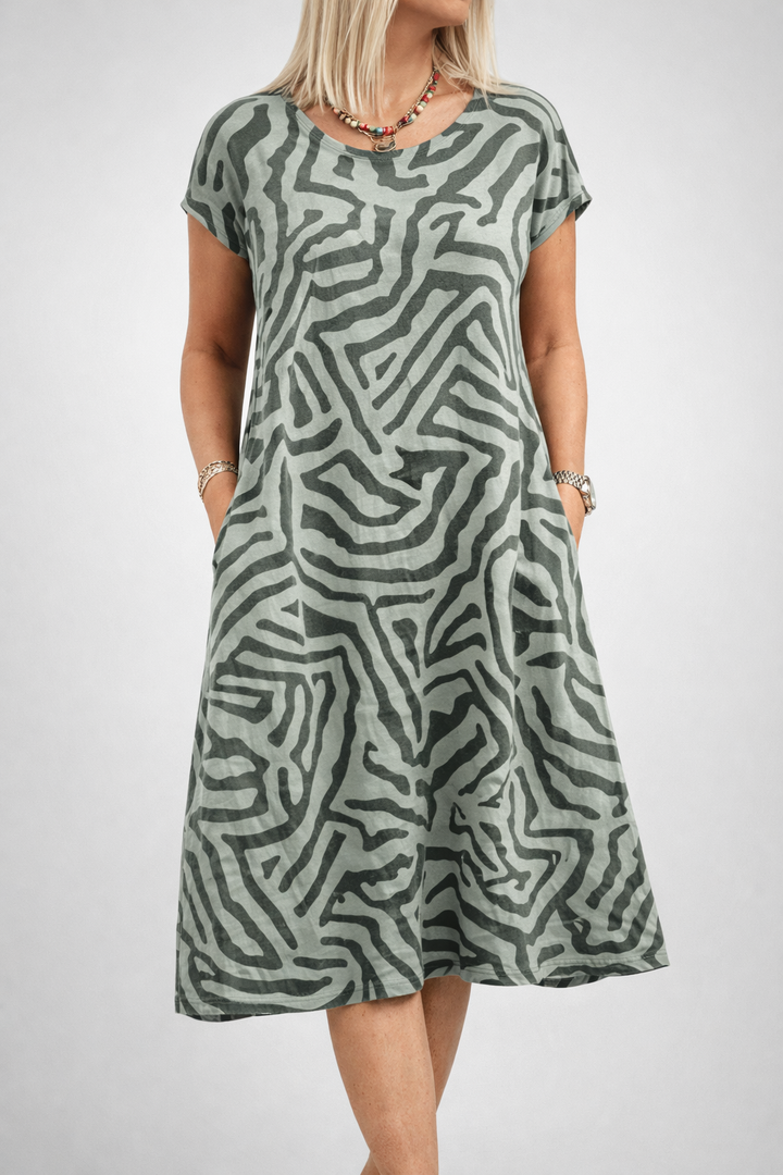 Summer Round Neck Midi Dress with Print Detail