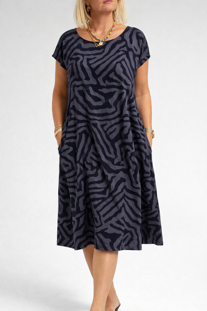 Summer Round Neck Midi Dress with Print Detail