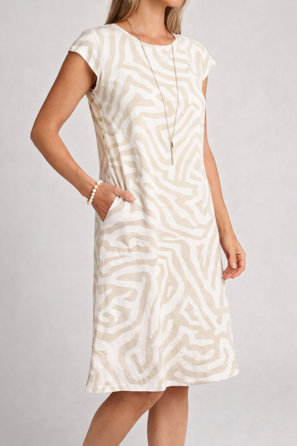 Summer Round Neck Midi Dress with Print Detail