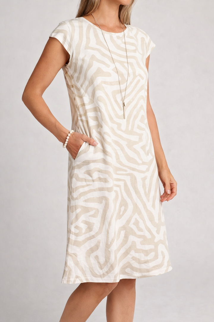 Summer Round Neck Midi Dress with Print Detail