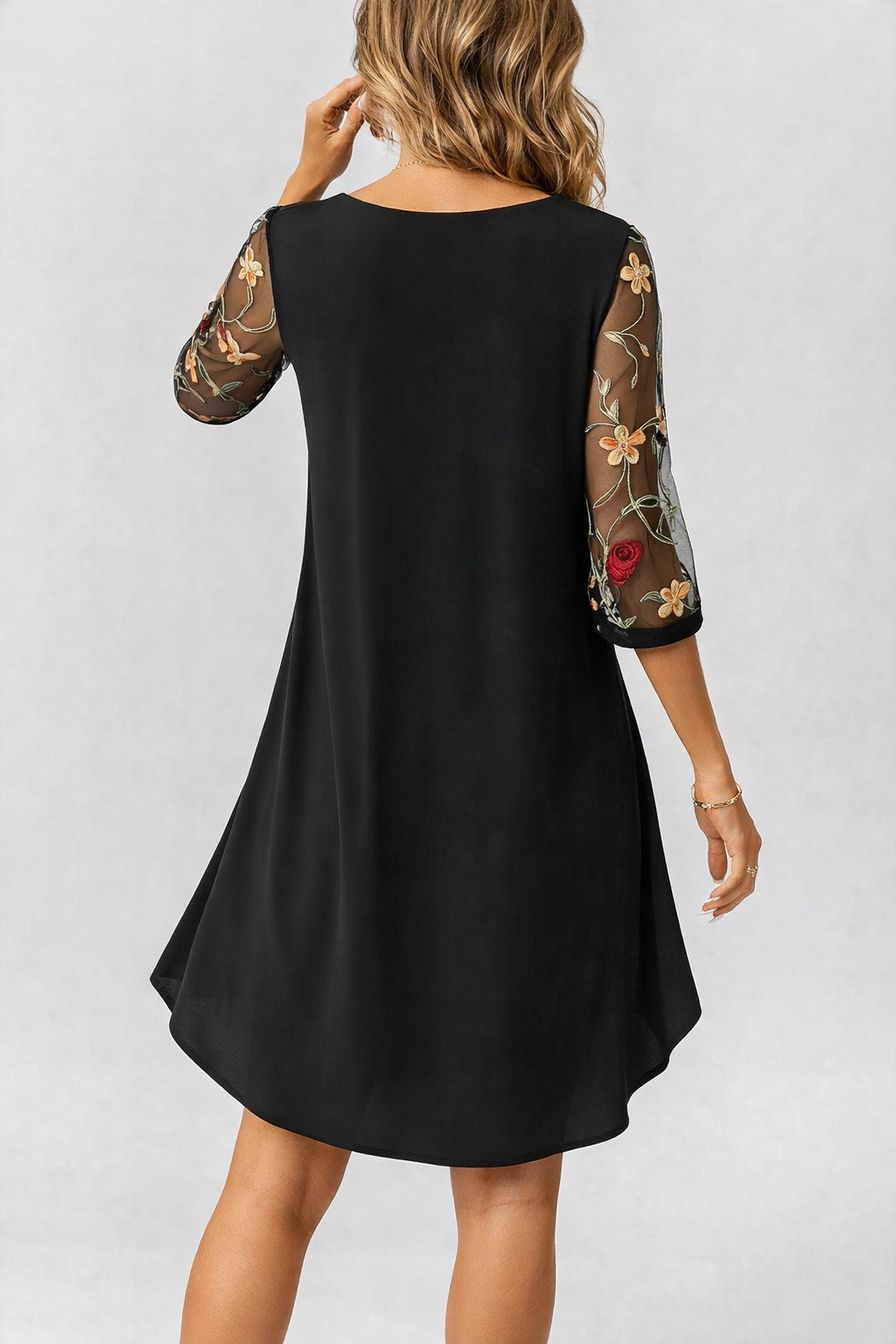 V Neckline Mini Dress with Statement Sleeves