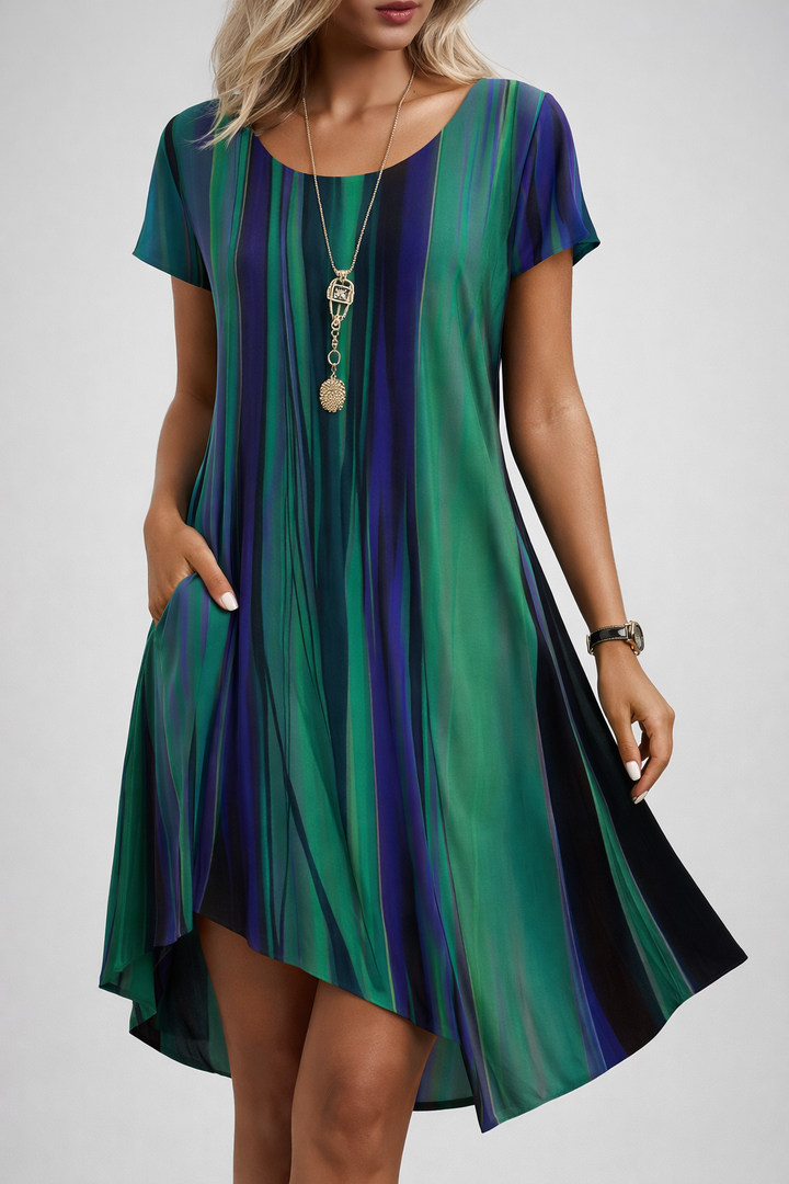 Striped Swing Dress with Short Sleeves