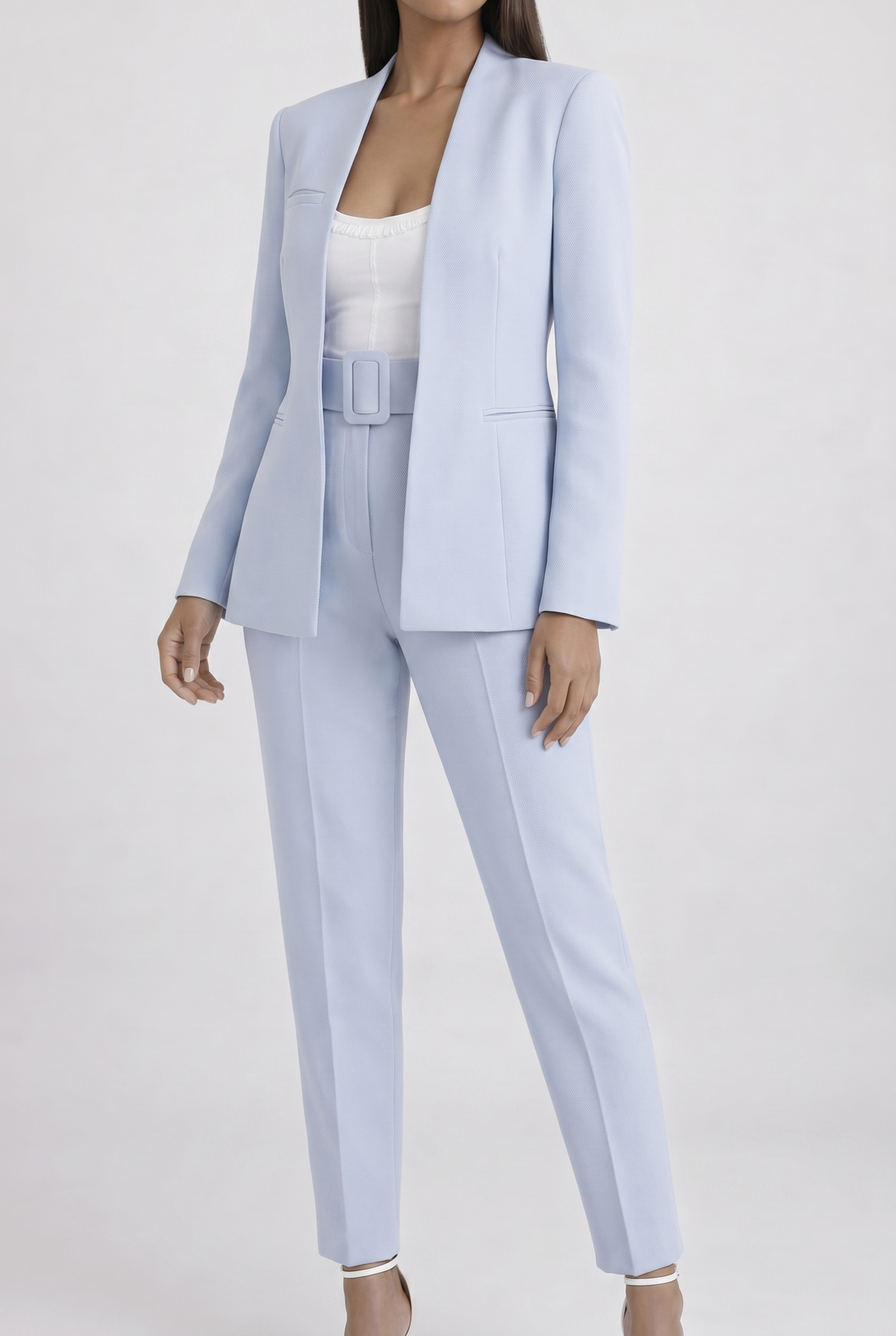 Tailored Blazer and Slim Pants Set with Belt
