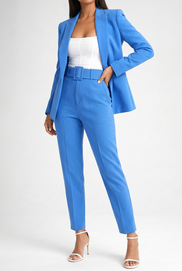 Tailored Blazer and Slim Pants Set with Belt