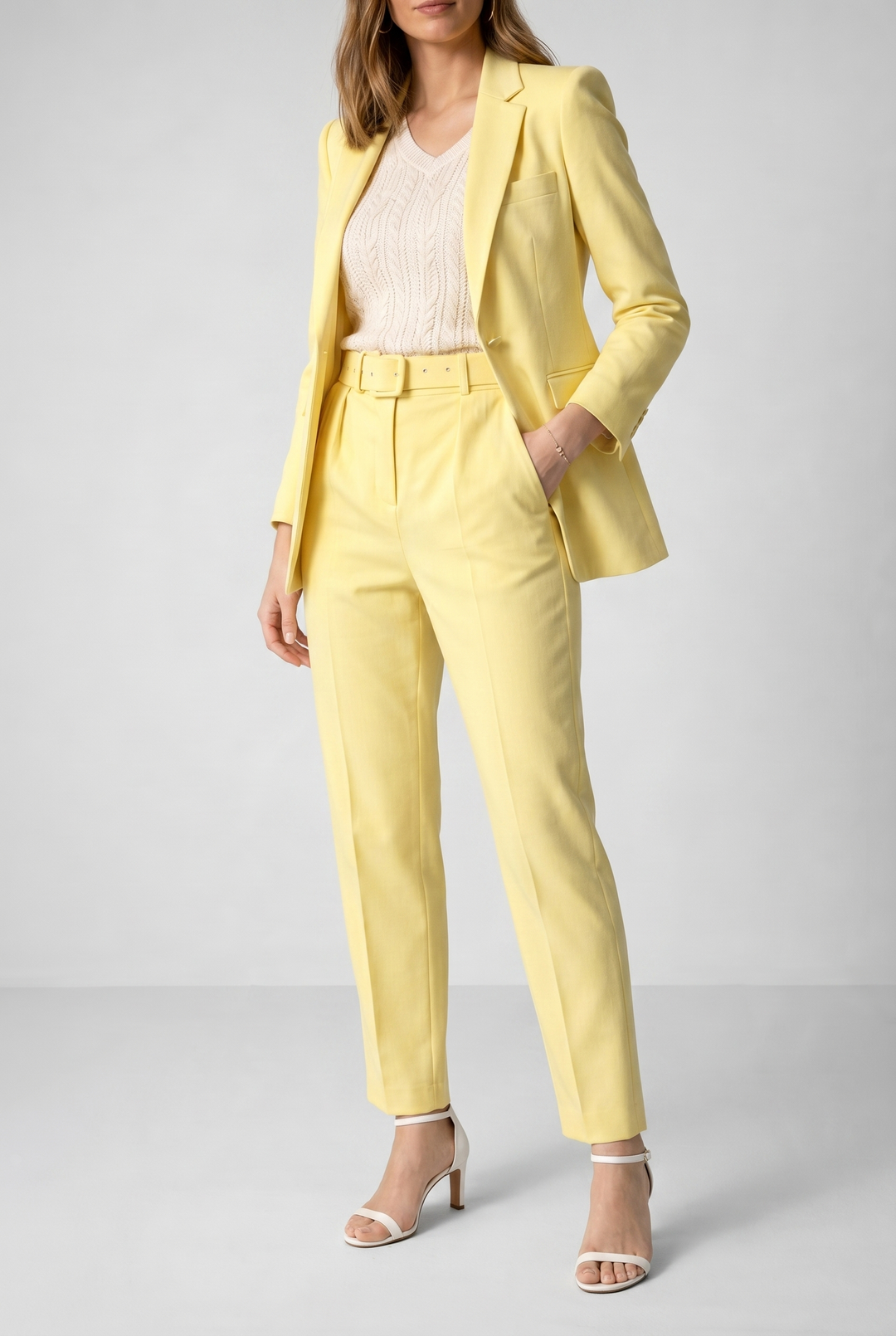 Tailored Blazer and Slim Pants Set with Belt