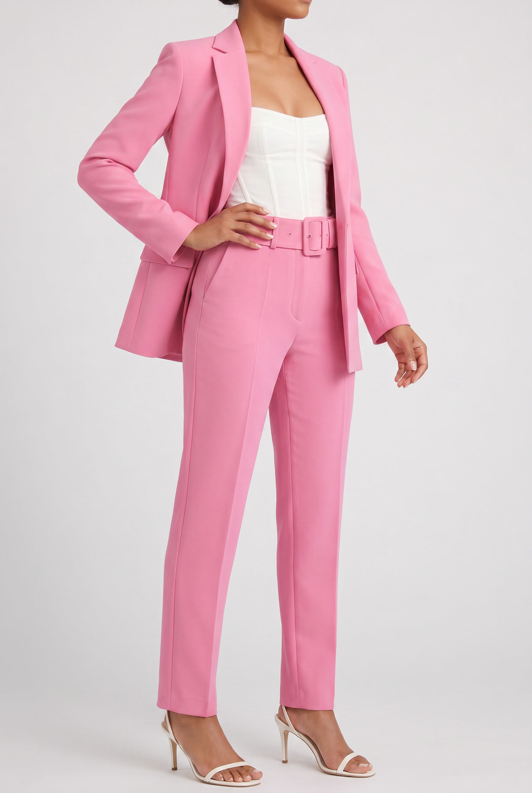 Tailored Blazer and Slim Pants Set with Belt
