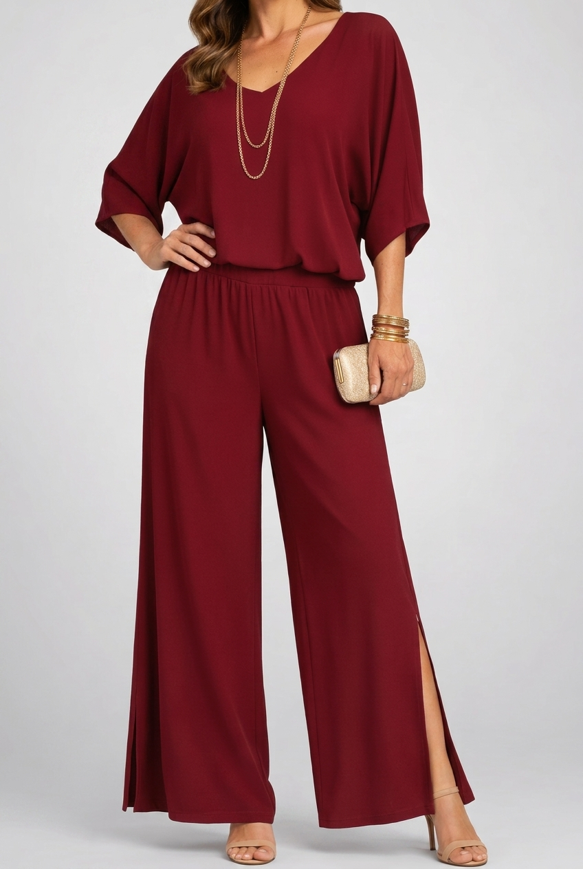 Relaxed V-Neck Top and Wide-Leg Pants Set