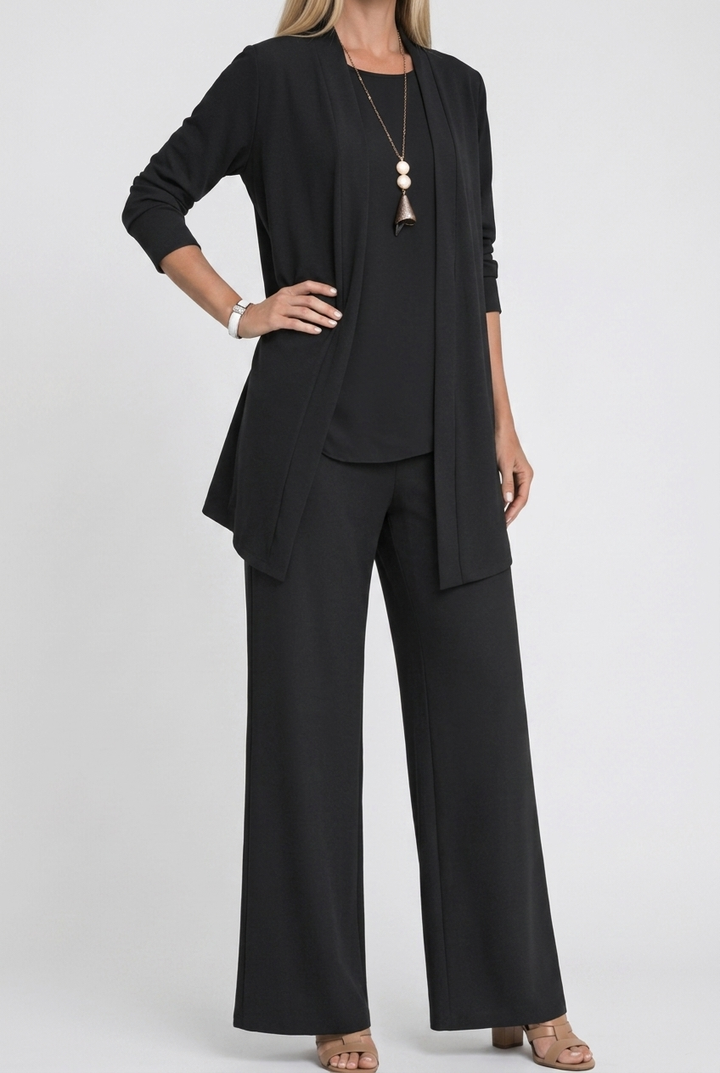 Three Piece Coordinated Set Cardigan Top and Trousers for Women