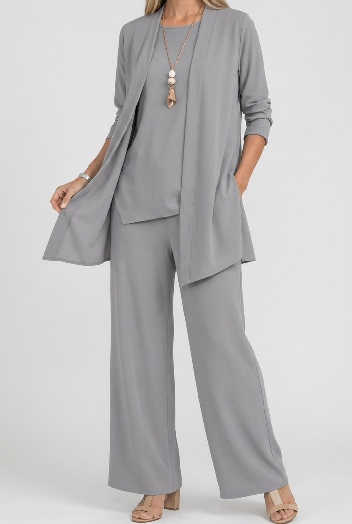 Three Piece Coordinated Set Cardigan Top and Trousers for Women