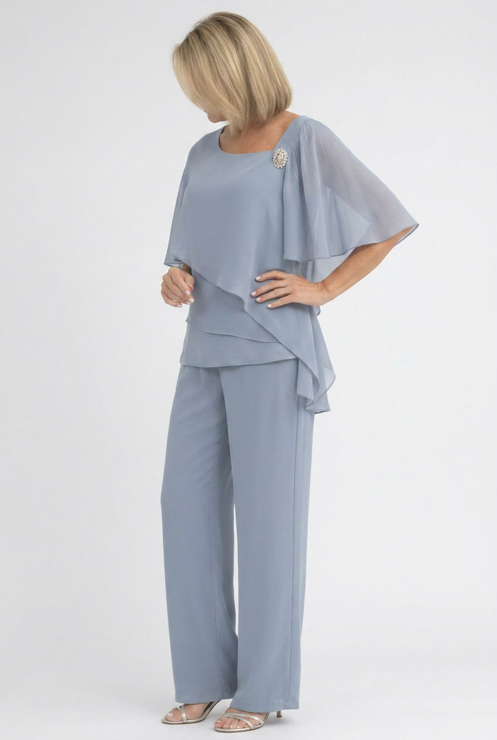 Elegant Layered Top and Wide-Leg Pants Set