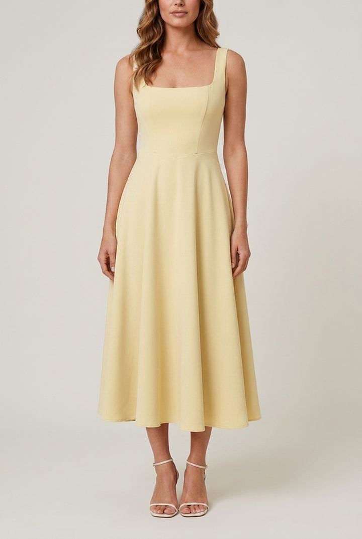 Flowy Midi Dress with Relaxed Silhouette - Sage / M