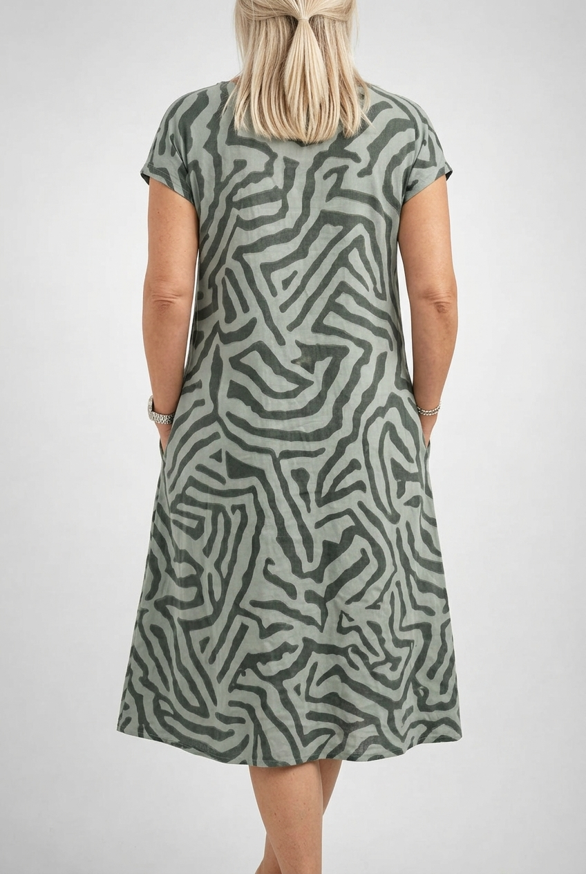 Summer Round Neck Midi Dress with Print Detail