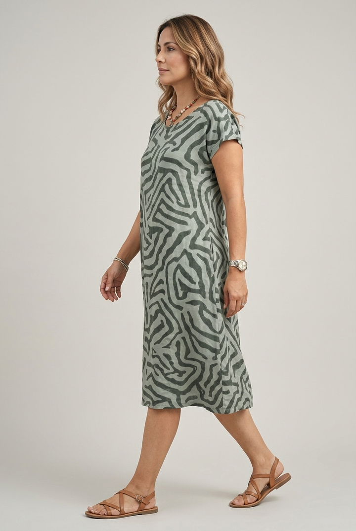 Summer Round Neck Midi Dress with Print Detail