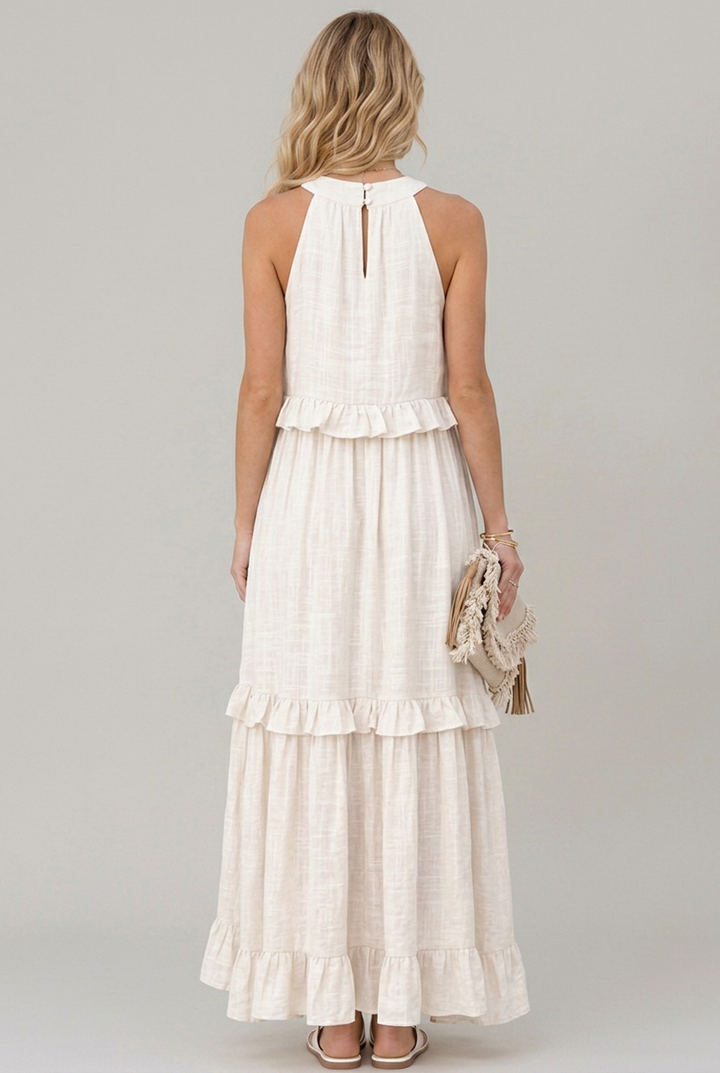Sleeveless Ruffle Maxi Dress with Flattering Drape