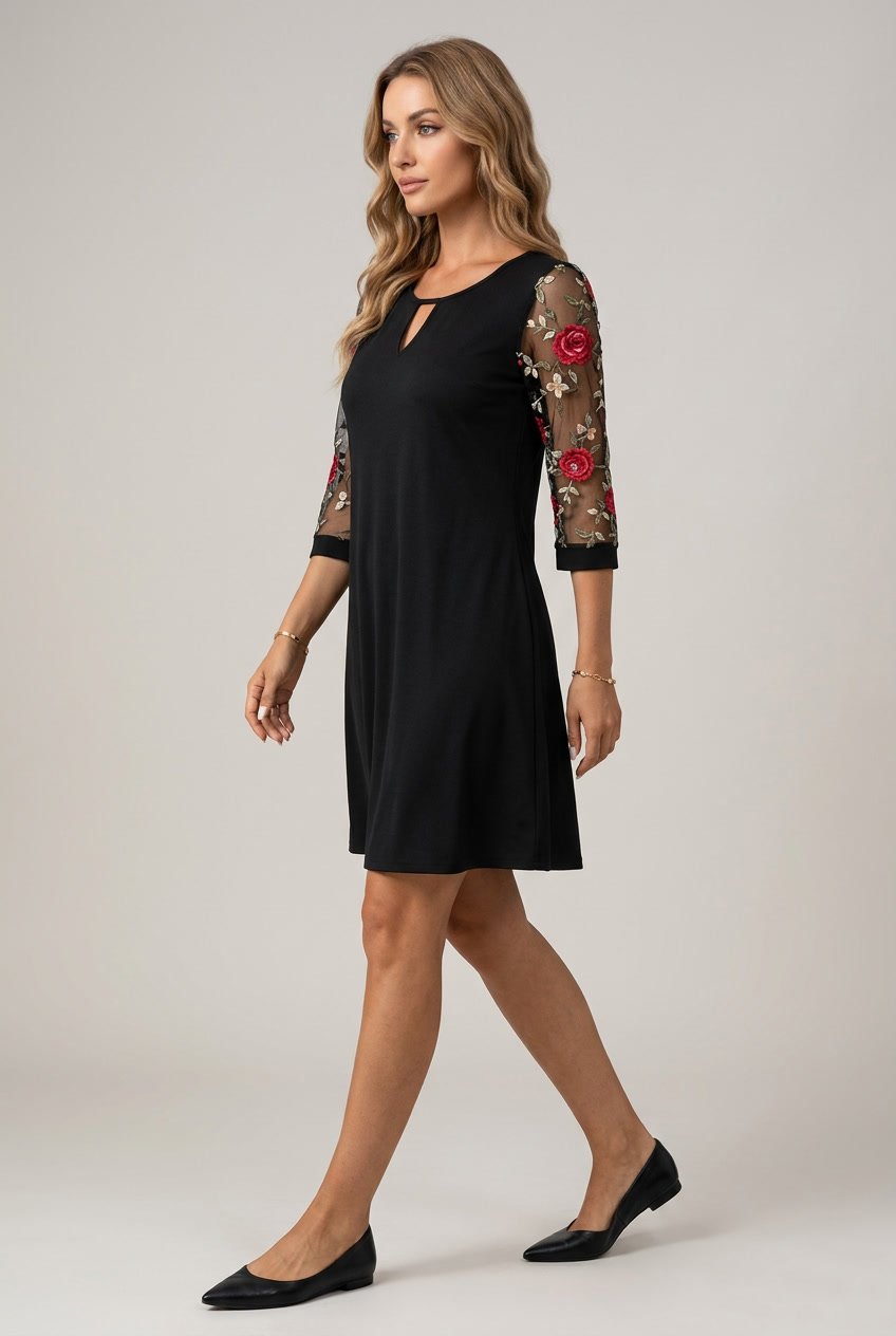 V Neckline Mini Dress with Statement Sleeves