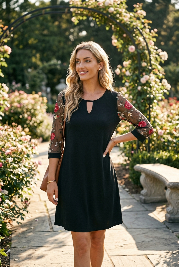 V Neckline Mini Dress with Statement Sleeves