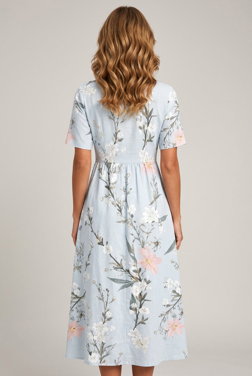 Printed Relaxed Midi Dress with Pockets