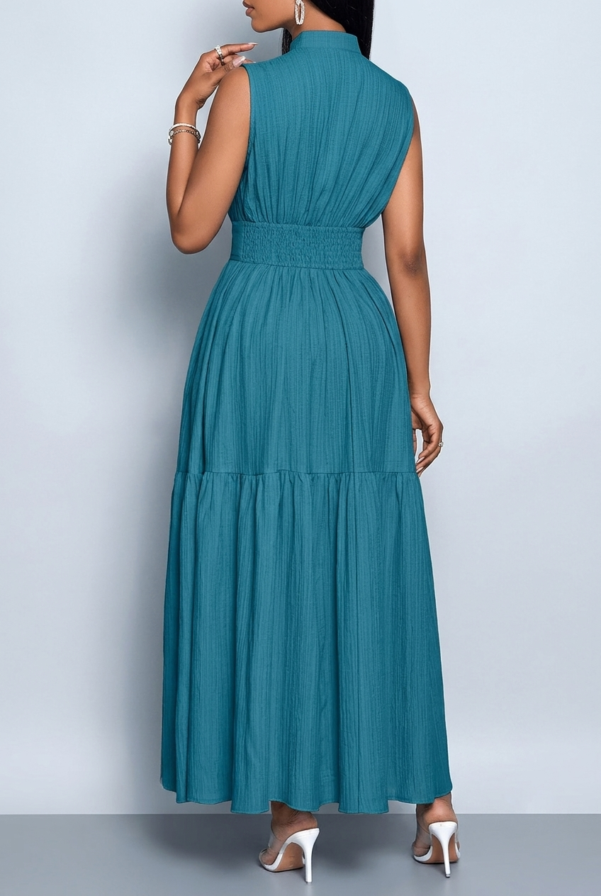 Sleeveless Pencil Dress with Tie Knot and Front Cutout