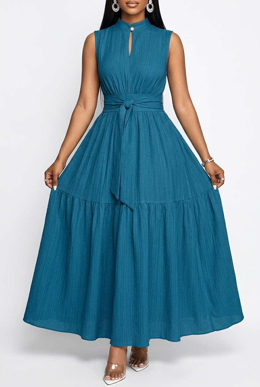 Sleeveless Pencil Dress with Tie Knot and Front Cutout