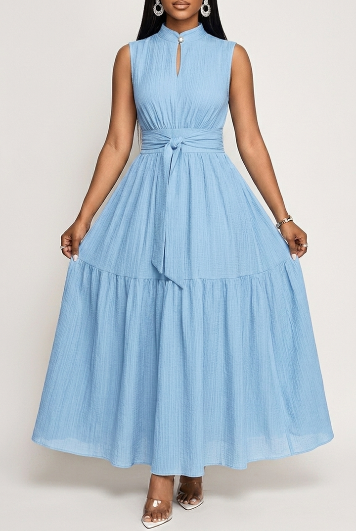Sleeveless Pencil Dress with Tie Knot and Front Cutout