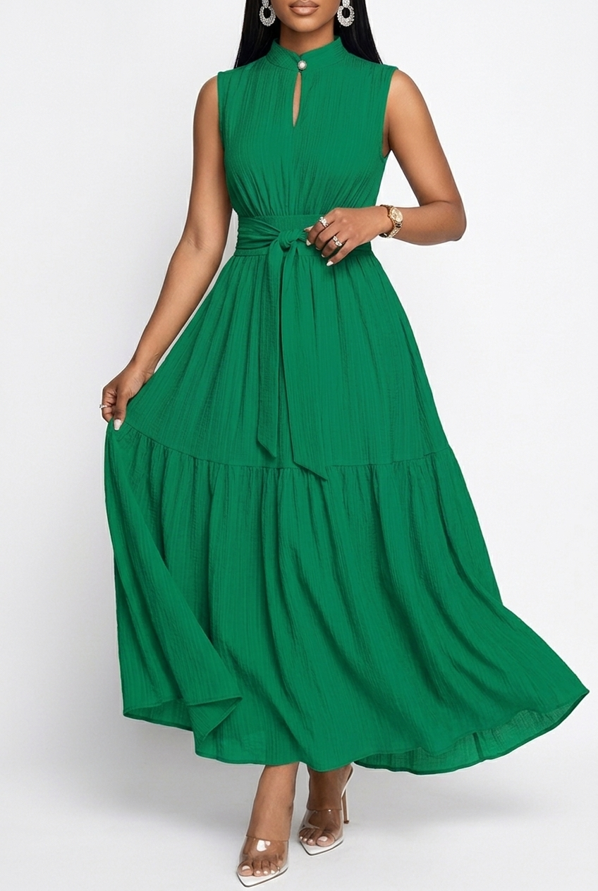 Sleeveless Pencil Dress with Tie Knot and Front Cutout