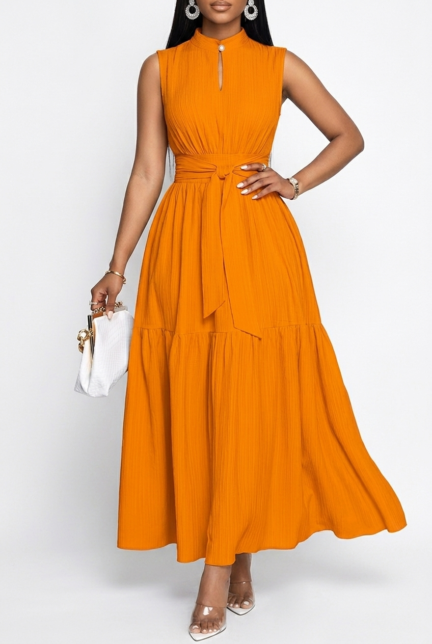Sleeveless Pencil Dress with Tie Knot and Front Cutout