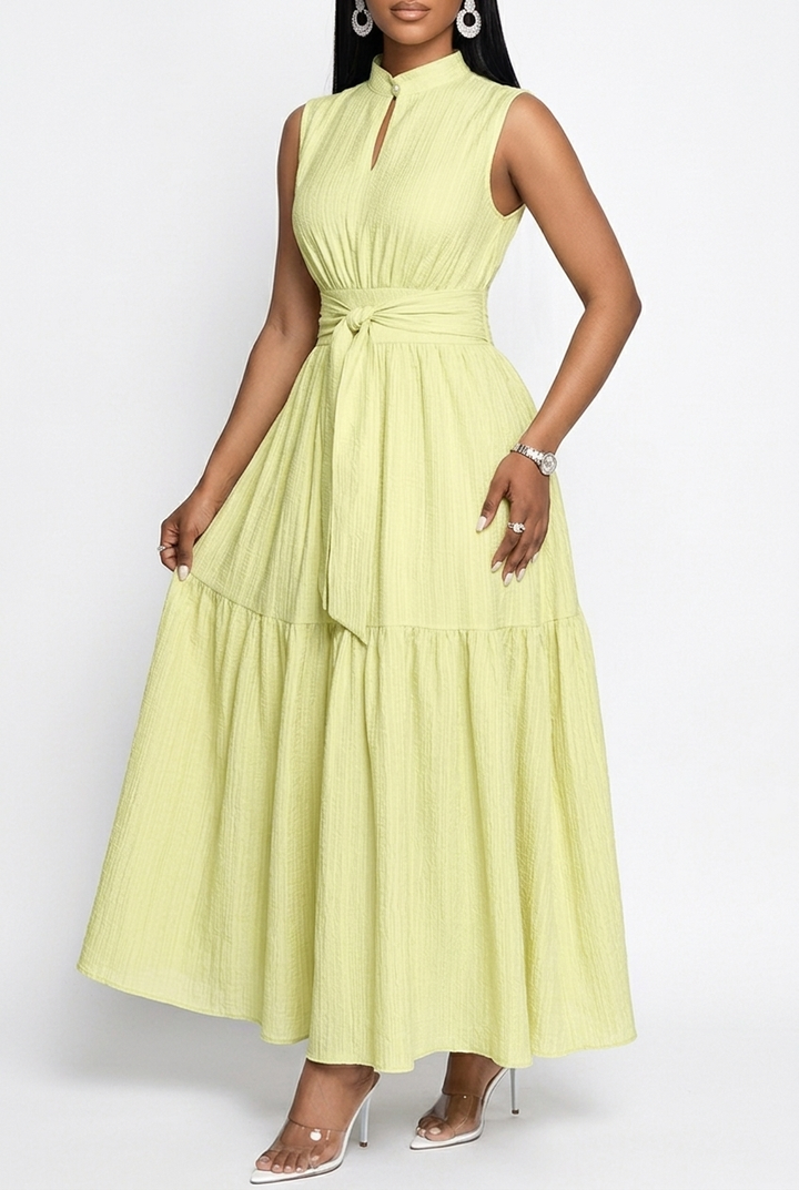 Sleeveless Pencil Dress with Tie Knot and Front Cutout