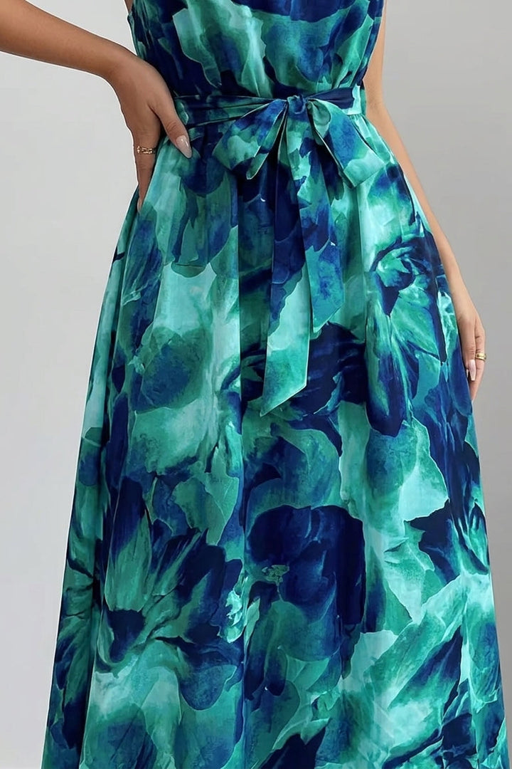 Printed Maxi Dress with Side Split and V Neck
