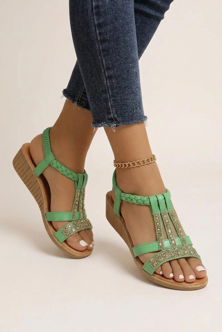 Embellished Wedge Sandals with Ankle Strap