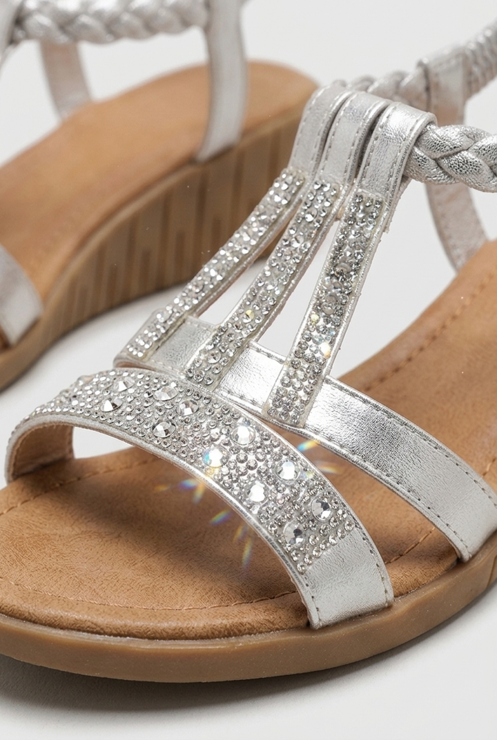 Embellished Wedge Sandals with Ankle Strap
