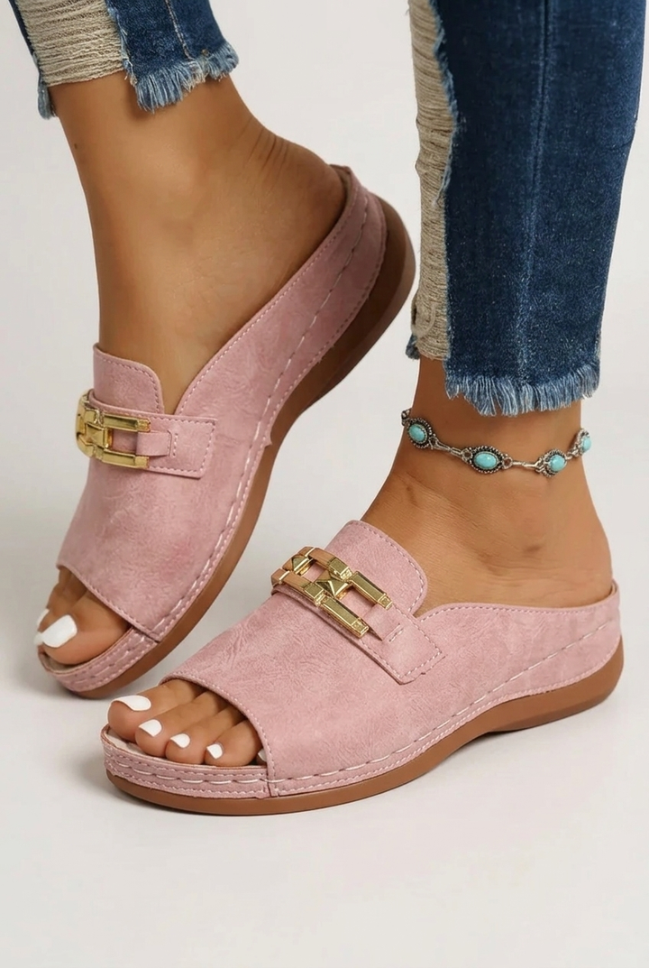 Open Toe Slip On Flat Sandals for Women