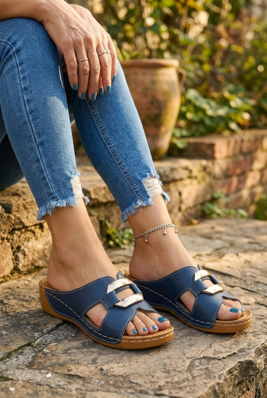 Double Buckle Slide Sandals for Women