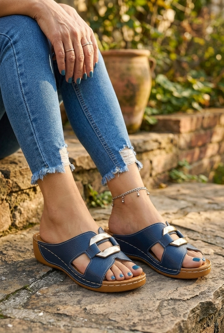 Double Buckle Slide Sandals for Women
