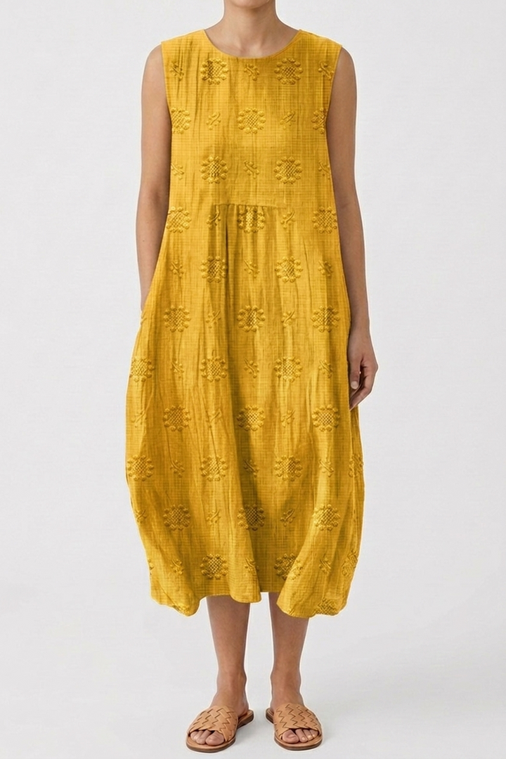 Sleeveless Dress with Embroidery Detail and V Neck