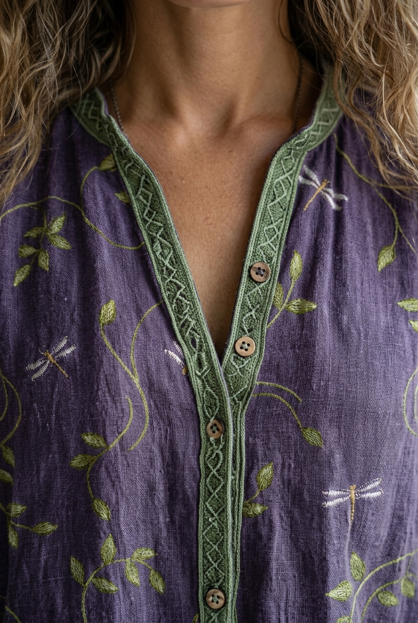 Relaxed Blouse with Nature Print and Short Sleeves