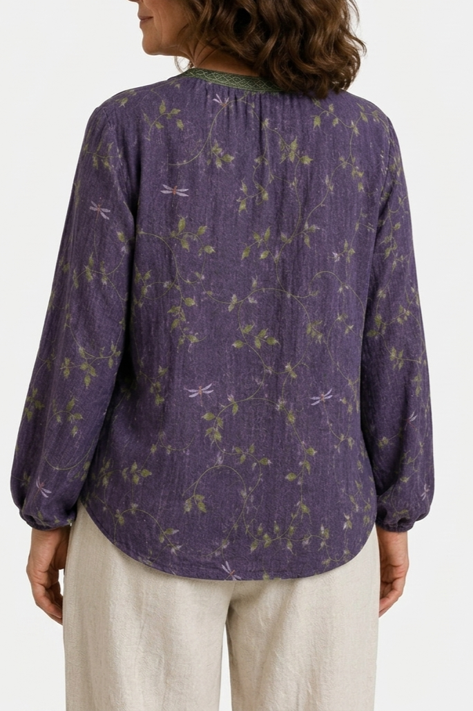 Relaxed Blouse with Nature Print and Short Sleeves