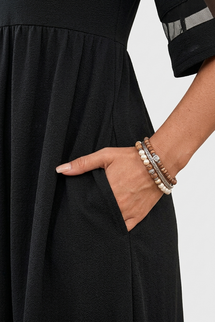 Draped Long Dress with Tummy Coverage and Flattering Fit