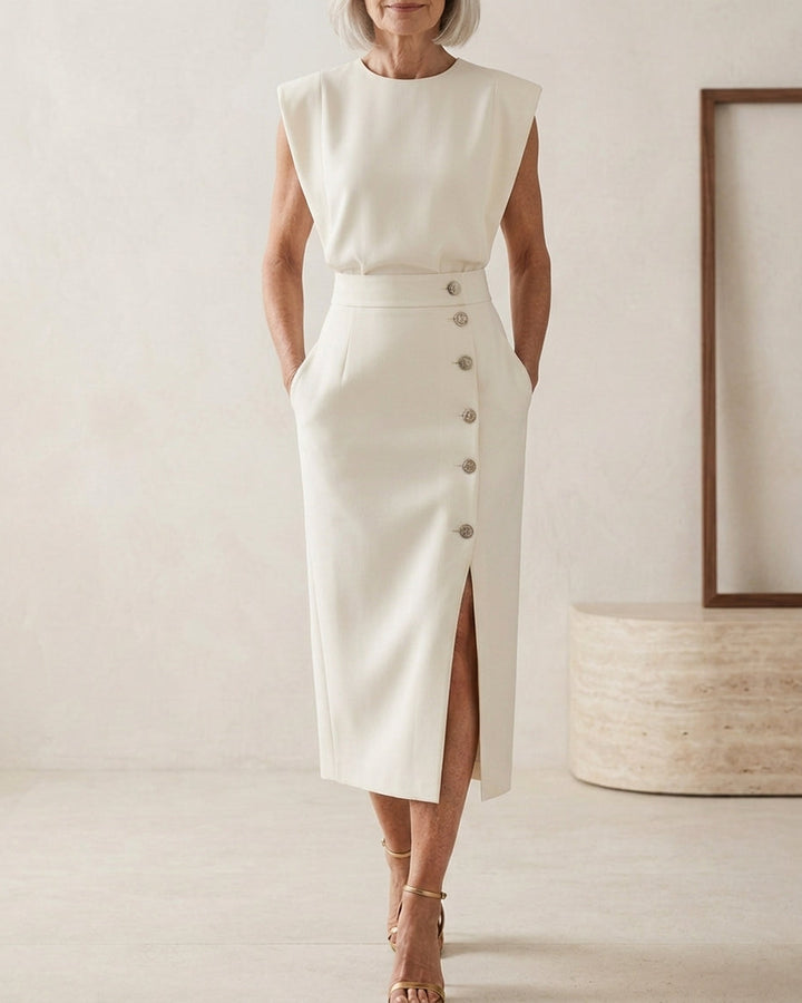 Midi Dress with Side Slit and Fitted Shape