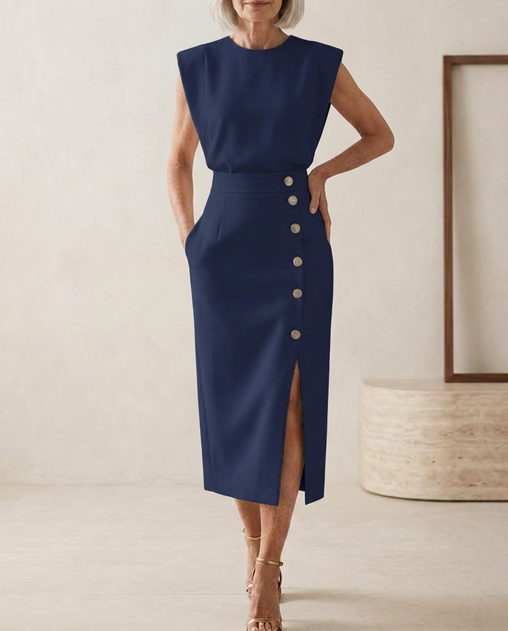 Midi Dress with Side Slit and Fitted Shape