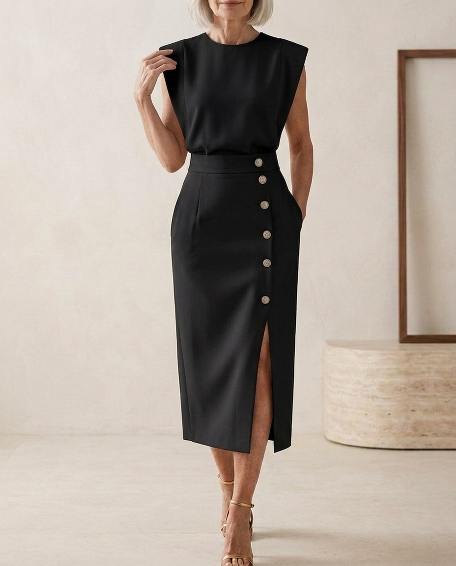 Midi Dress with Side Slit and Fitted Shape