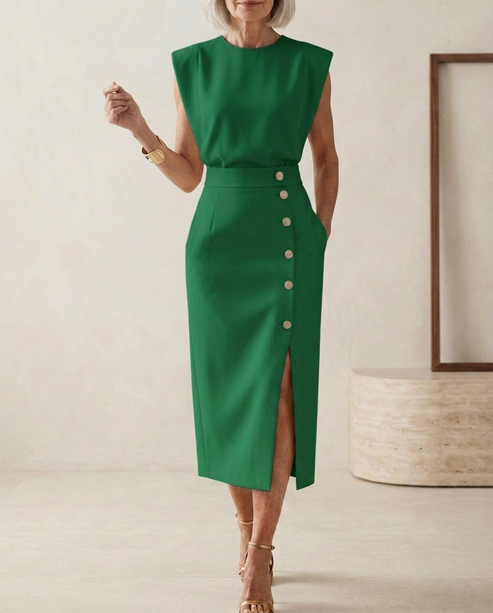 Midi Dress with Side Slit and Fitted Shape