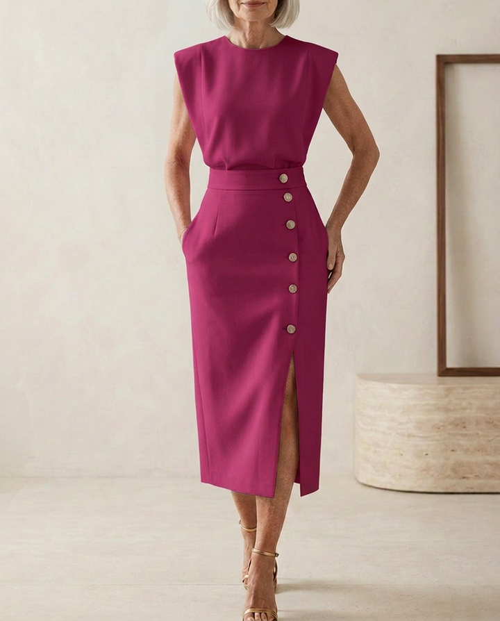Midi Dress with Side Slit and Fitted Shape