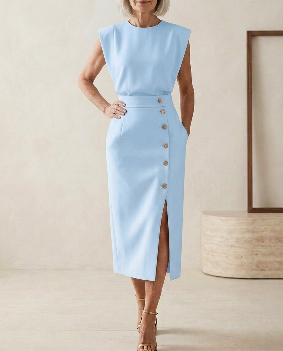 Midi Dress with Side Slit and Fitted Shape