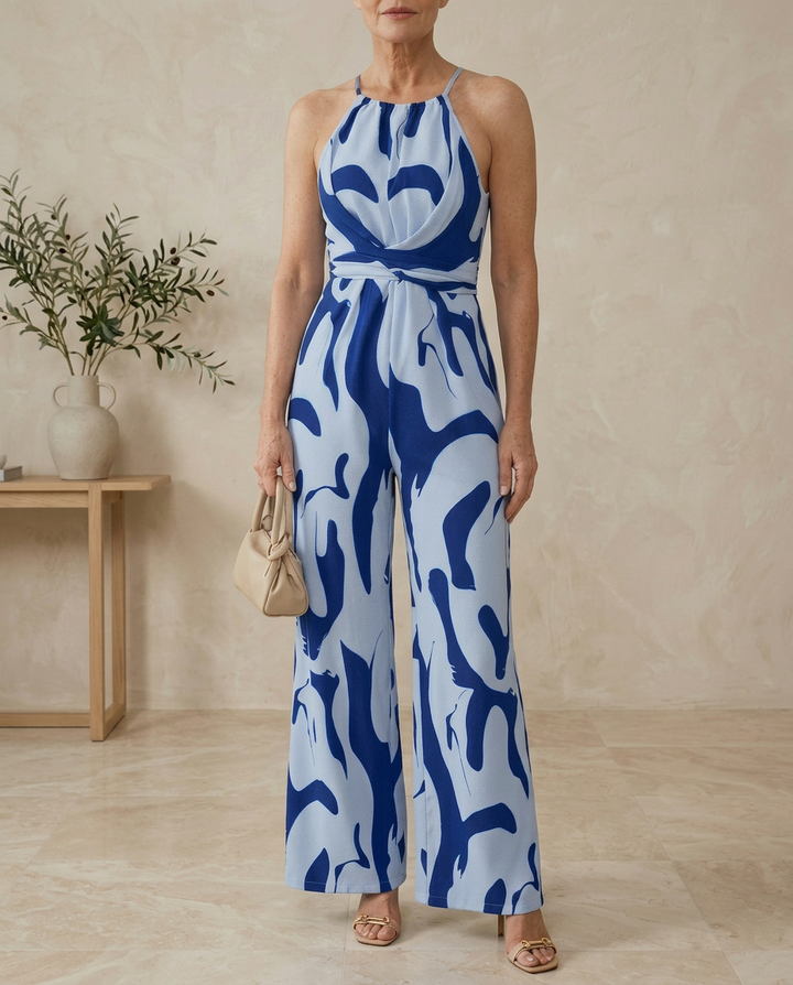 Halter Neck Maxi Dress with Backless Abstract Print