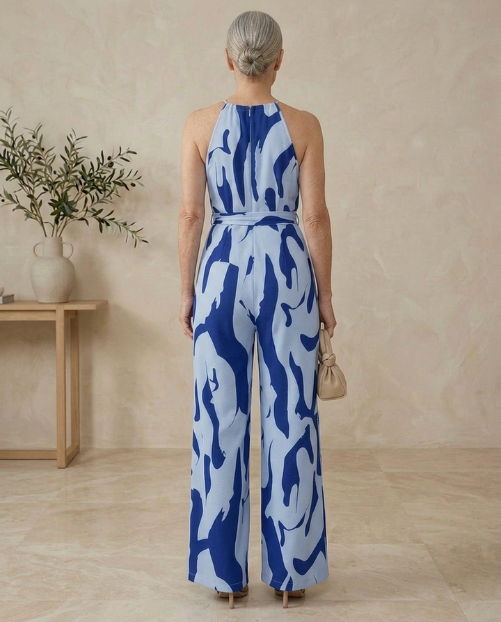 Halter Neck Maxi Dress with Backless Abstract Print