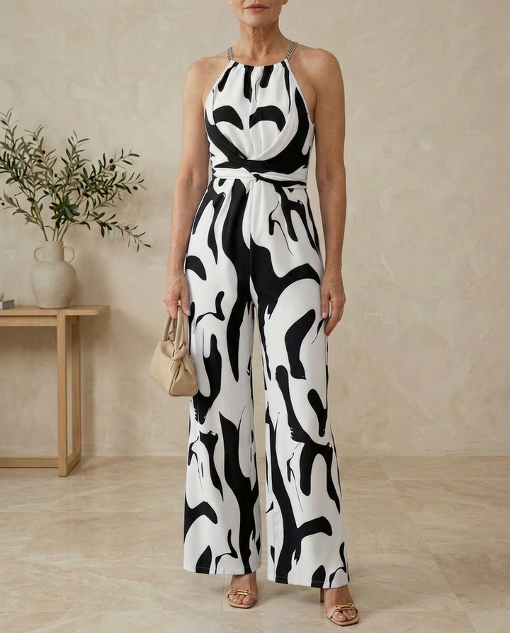 Halter Neck Maxi Dress with Backless Abstract Print